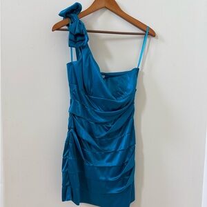 Arden B Blue Asymmetrical Ruched Cocktail Dress